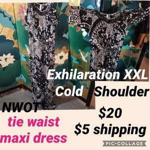 NWOT cold shoulder maxi dress, drawstring waist fl